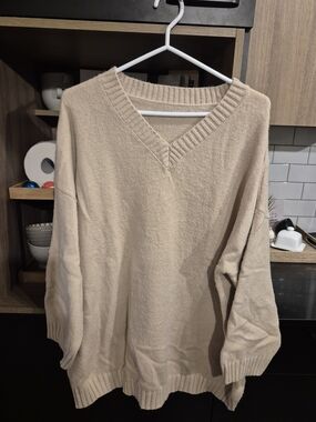 V-Neck Oversized Women’s Sweater in Beige